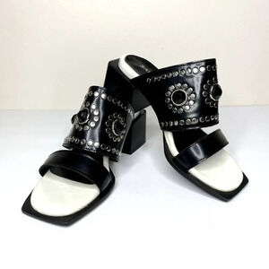 Ricky Sarkany Sandals Size 6 (36) Jewel Studded Chunky Stacked Block Heel Slides